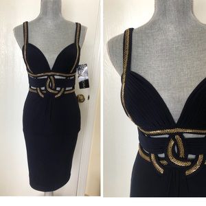 Navy gold evening dress